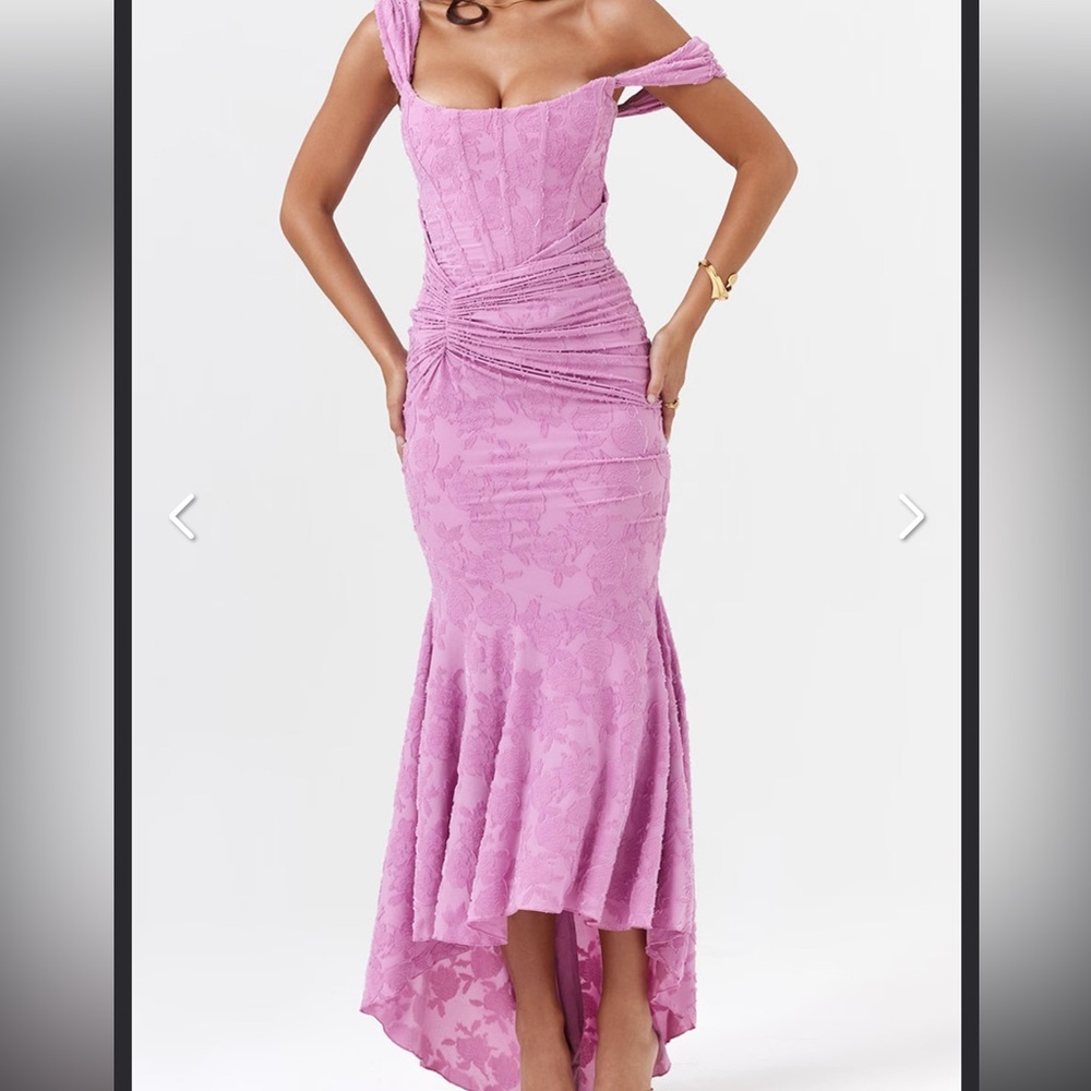 Pink floral corset draped mermaid maxi dress - size small